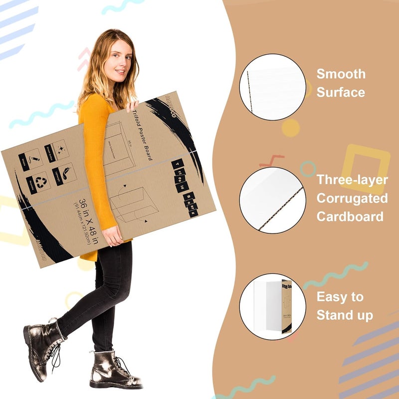Hautoco 36'' x 48'' Trifold Poster Board 4 Pack Large Tri Fold Project Boards White Corrugated Presentation Cardboard for Science Fairs, School Projects, Event Displays, Business - Image 3